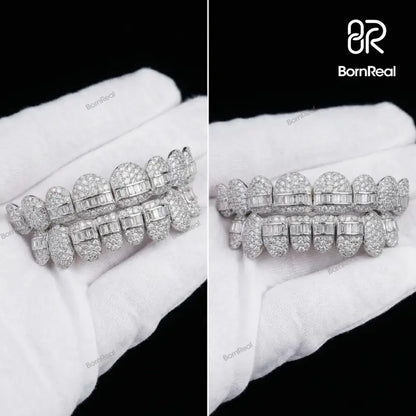 Custom Pave Setting Hybrid Baguette Moissanite Diamond Grillz