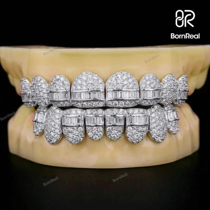Custom Pave Setting Hybrid Baguette Moissanite Diamond Grillz