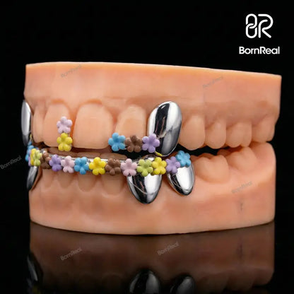 Custom Colorful Floral Enamel Fang Grillz