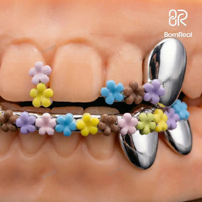 Custom Colorful Floral Enamel Fang Grillz