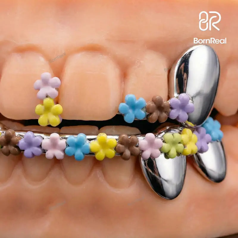 Custom Colorful Floral Enamel Fang Grillz