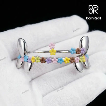 Custom Colorful Floral Enamel Fang Grillz