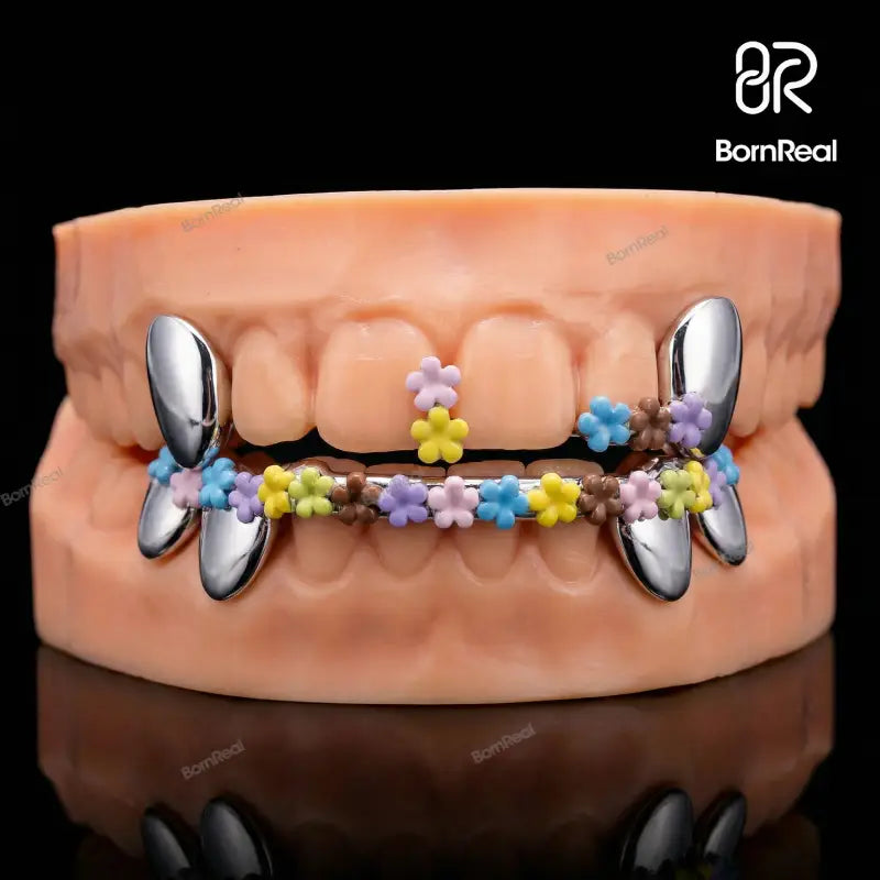 Custom Colorful Floral Enamel Fang Grillz