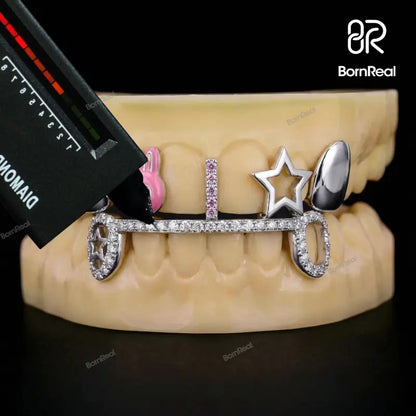 Custom Top Star & Bottom Bar Moissanite Diamond Grillz