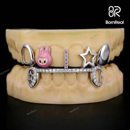 Custom Top Star & Bottom Bar Moissanite Diamond Grillz