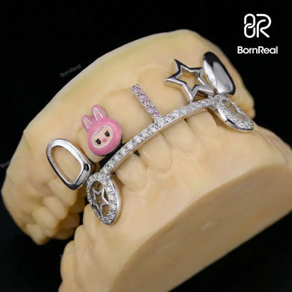 Custom Top Star & Bottom Bar Moissanite Diamond Grillz
