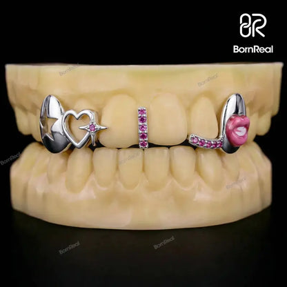 Custom Star & Lip On Cap Moissanite Grillz