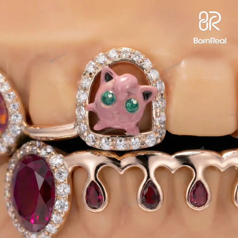 Custom Jigglypuff Style Bar Moissanite Diamond Grillz