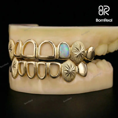 Custom Open Face W Sunburst On Fang Grillz