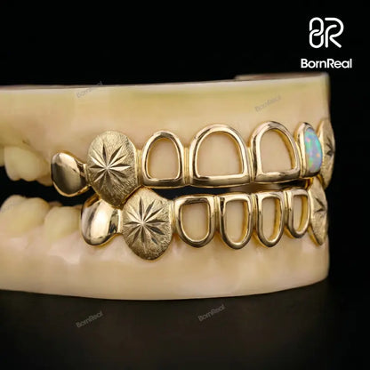 Custom Open Face W Sunburst On Fang Grillz