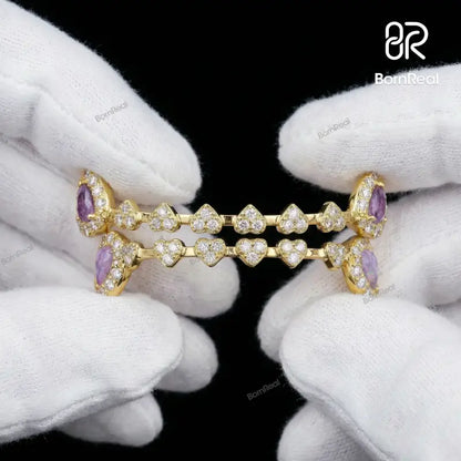 Custom Iced Heart Brace Style & Opal On Fang Moissanite Grillz