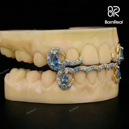 Custom Diamond Bar W Maruqise Cut on Fang Grillz