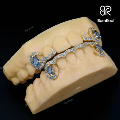 Custom Diamond Bar W Maruqise Cut on Fang Grillz