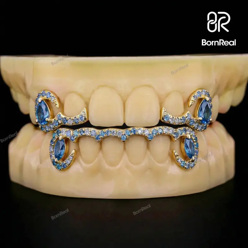 Custom Diamond Bar W Maruqise Cut on Fang Grillz