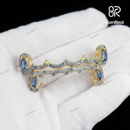 Custom Diamond Bar W Maruqise Cut on Fang Grillz