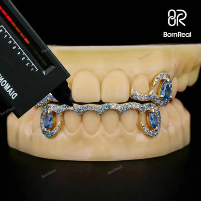 Custom Diamond Bar W Maruqise Cut on Fang Grillz