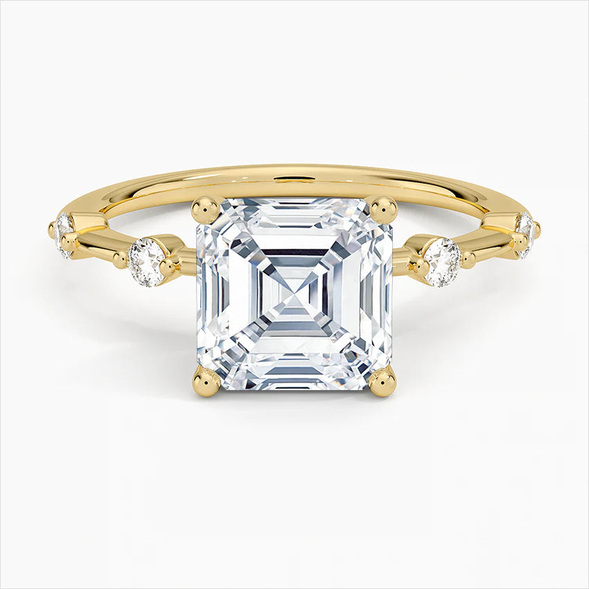 Bornreal Lab-Grown Diamond Asscher Diamond Ring Engagement Ring Sidestone.