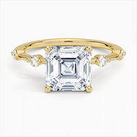 Bornreal Lab-Grown Diamond Asscher Diamond Ring Engagement Ring Sidestone.