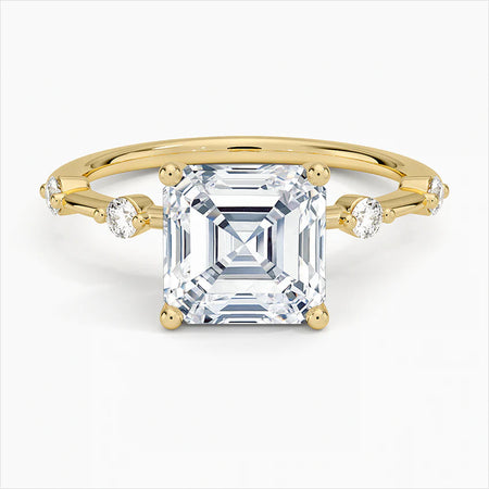 Bornreal Lab-Grown Diamond Asscher Diamond Ring Engagement Ring Sidestone.