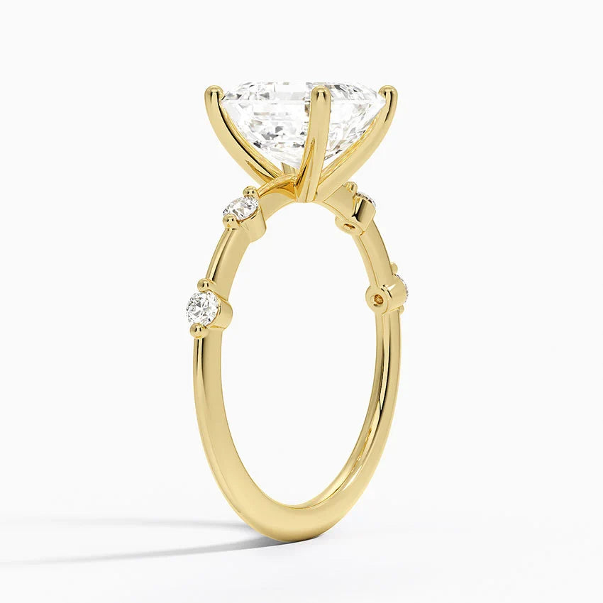 Bornreal Lab-Grown Diamond Asscher Diamond Ring Engagement Ring Sidestone.