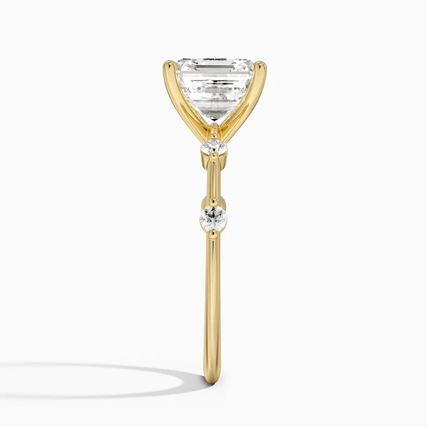 Bornreal Lab-Grown Diamond Asscher Diamond Ring Engagement Ring Sidestone.