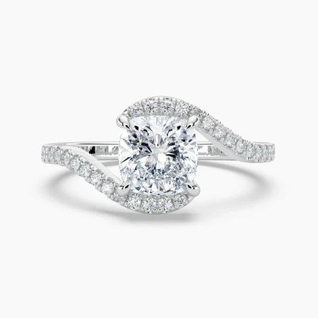 Bornreal Lab-Grown Diamond Cushion Bypass Halo Engagement Ring.