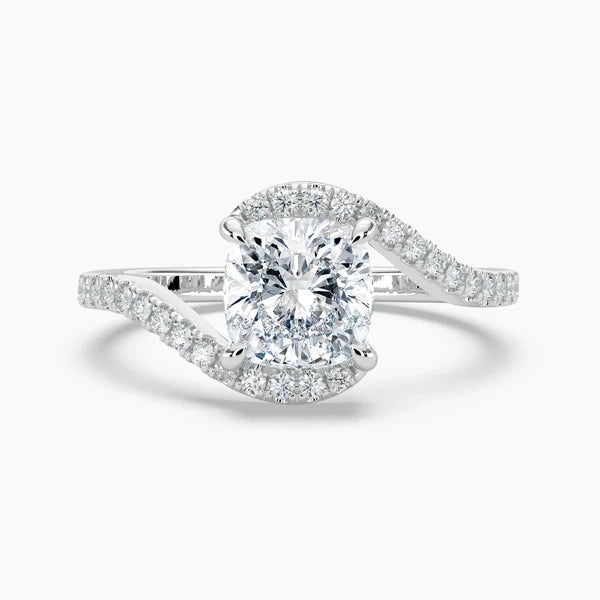 Bornreal Lab-Grown Diamond Cushion Bypass Halo Engagement Ring.