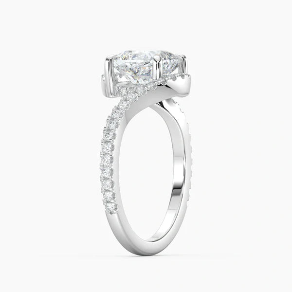 Bornreal Lab-Grown Diamond Cushion Bypass Halo Engagement Ring.