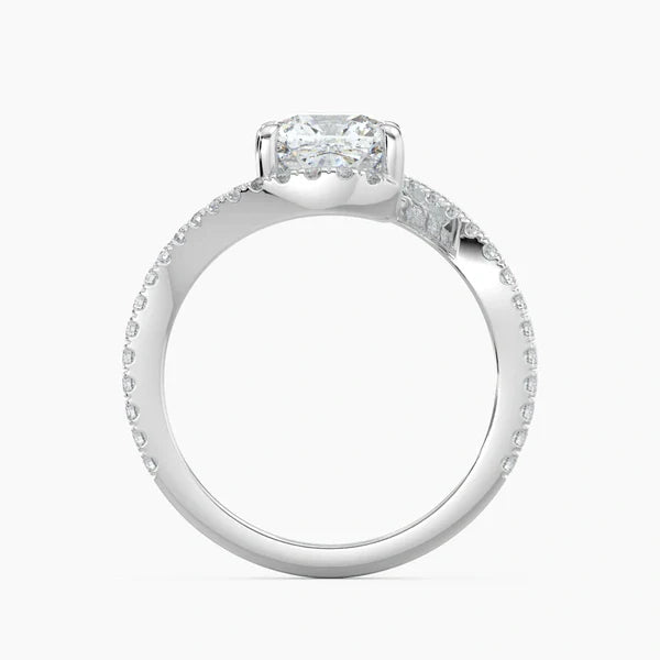 Bornreal Lab-Grown Diamond Cushion Bypass Halo Engagement Ring.