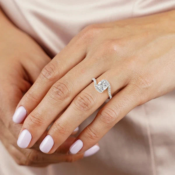 Bornreal Lab-Grown Diamond Cushion Bypass Halo Engagement Ring.