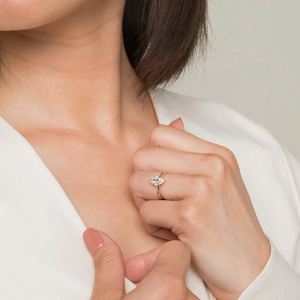 Bornreal Lab-Grown Diamond Marquise Halo Engagement Ring.