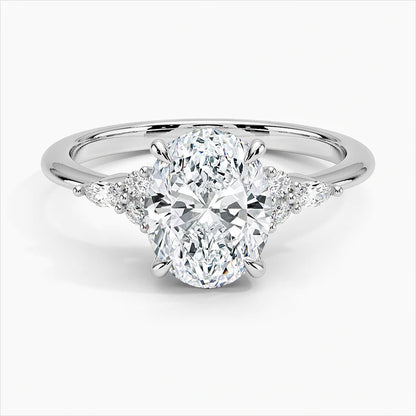 Bornreal Lab-Grown Diamond Oval Solitaire Accents Engagement Ring with Side Stone.