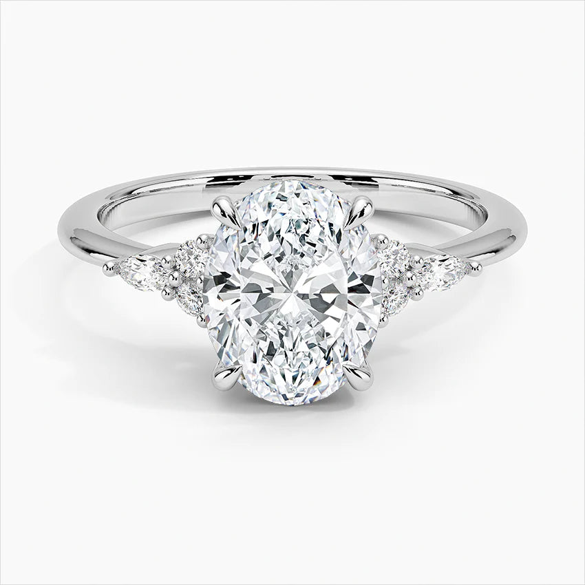 Bornreal Lab-Grown Diamond Oval Solitaire Accents Engagement Ring with Side Stone.