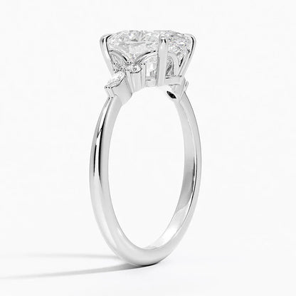 Bornreal Lab-Grown Diamond Oval Solitaire Accents Engagement Ring with Side Stone.
