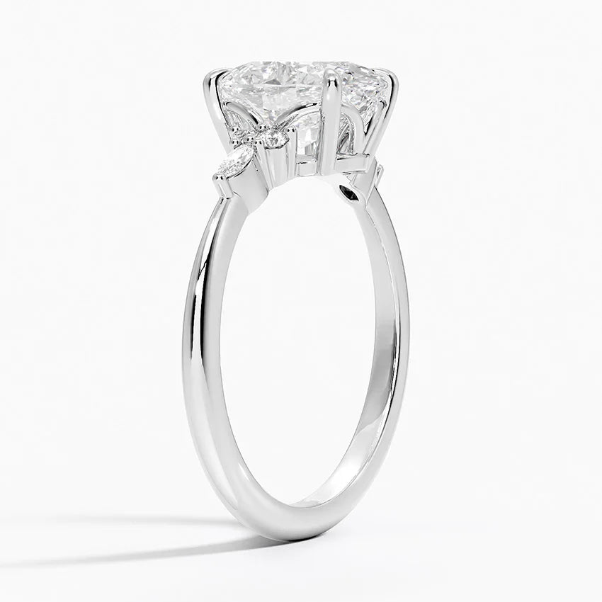 Bornreal Lab-Grown Diamond Oval Solitaire Accents Engagement Ring with Side Stone.