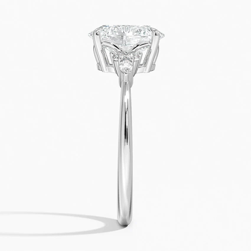 Bornreal Lab-Grown Diamond Oval Solitaire Accents Engagement Ring with Side Stone.