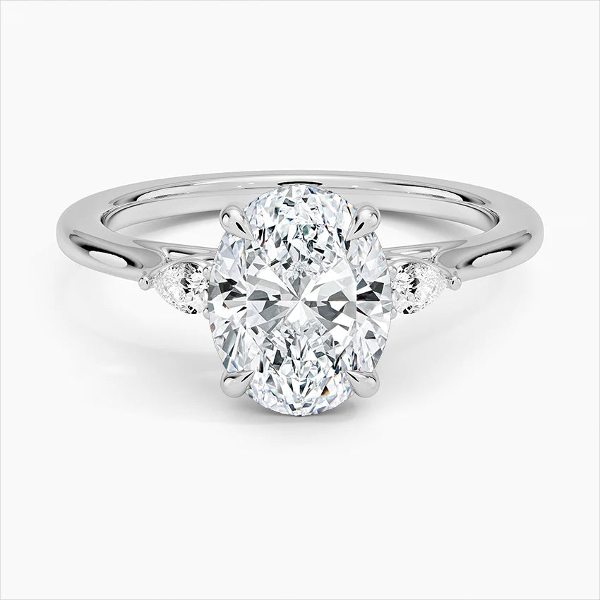 Bornreal Lab-Grown Diamond Oval Three Stone Diamond Engagement Ring.