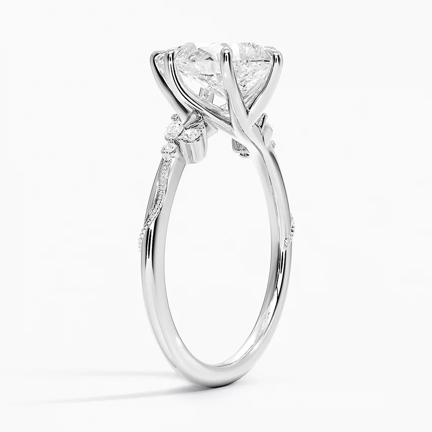 Bornreal Lab-Grown Diamond Pear Camellia Milgrain Diamond Engagement Ring.