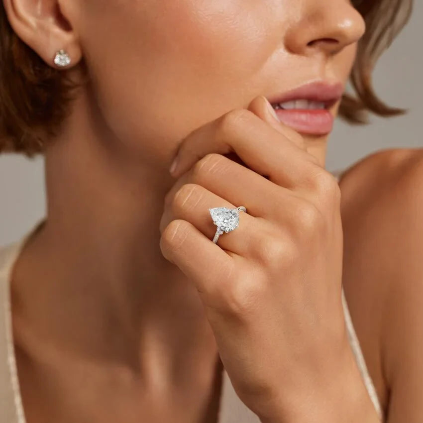 Bornreal Lab-Grown Diamond Pear Camellia Milgrain Diamond Engagement Ring.