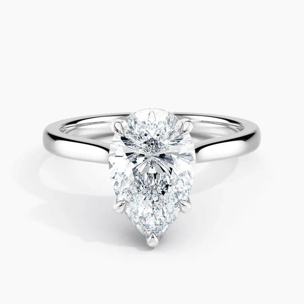 Bornreal Lab-Grown Diamond Pear Unique Hidden Halo Engagement Ring.