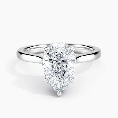 Bornreal Lab-Grown Diamond Pear Unique Hidden Halo Engagement Ring.