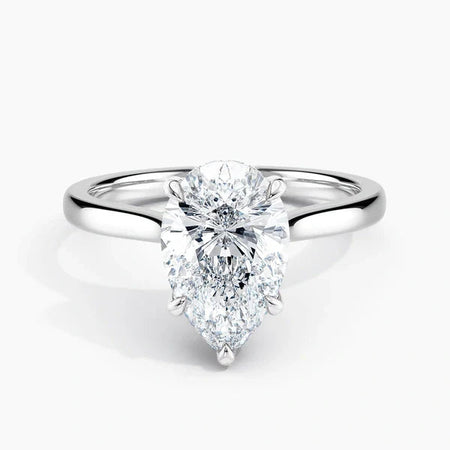 Bornreal Lab-Grown Diamond Pear Unique Hidden Halo Engagement Ring.
