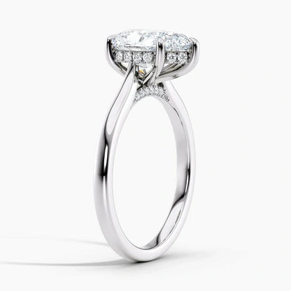 Bornreal Lab-Grown Diamond Pear Unique Hidden Halo Engagement Ring.