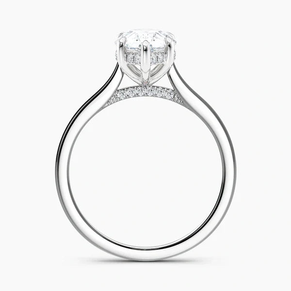 Bornreal Lab-Grown Diamond Pear Unique Hidden Halo Engagement Ring.