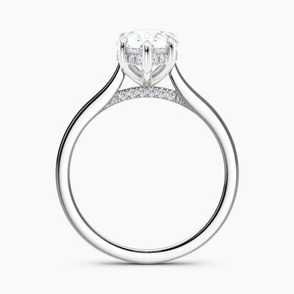 Bornreal Lab-Grown Diamond Pear Unique Hidden Halo Engagement Ring.