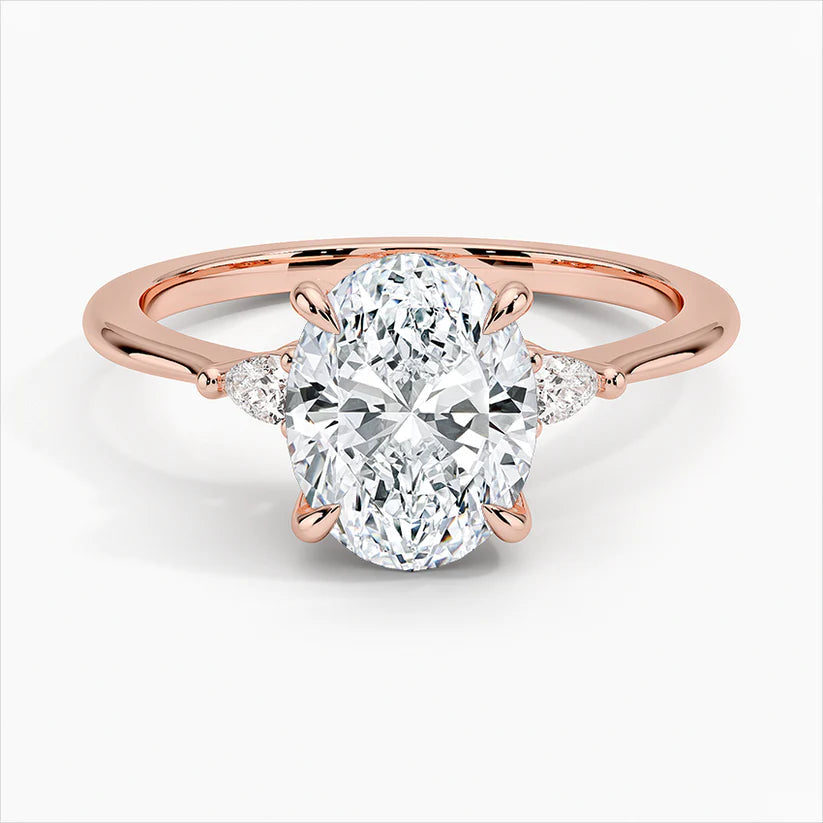 Bornreal Lab-Grown Diamond Rose Gold Oval Three-Stone Diamond Ring.