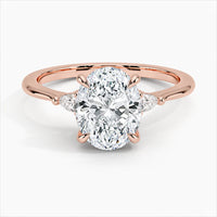 Bornreal Lab-Grown Diamond Rose Gold Oval Three-Stone Diamond Ring.