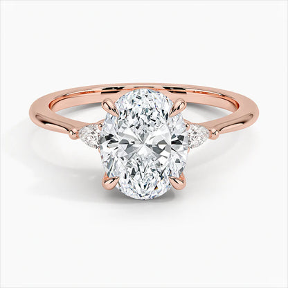 Bornreal Lab-Grown Diamond Rose Gold Oval Three-Stone Diamond Ring.