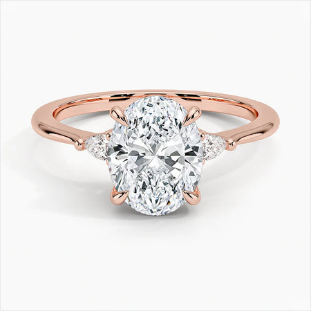 Bornreal Lab-Grown Diamond Rose Gold Oval Three-Stone Diamond Ring.