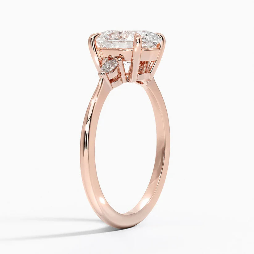 Bornreal Lab-Grown Diamond Rose Gold Oval Three-Stone Diamond Ring.